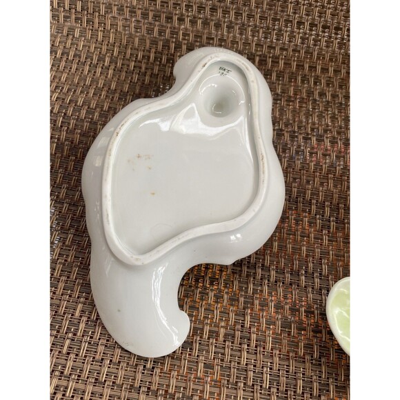 Cottagecore Candle Holder Pair w/ Snuffer Green  & White Victorian Style - Picture 6 of 8